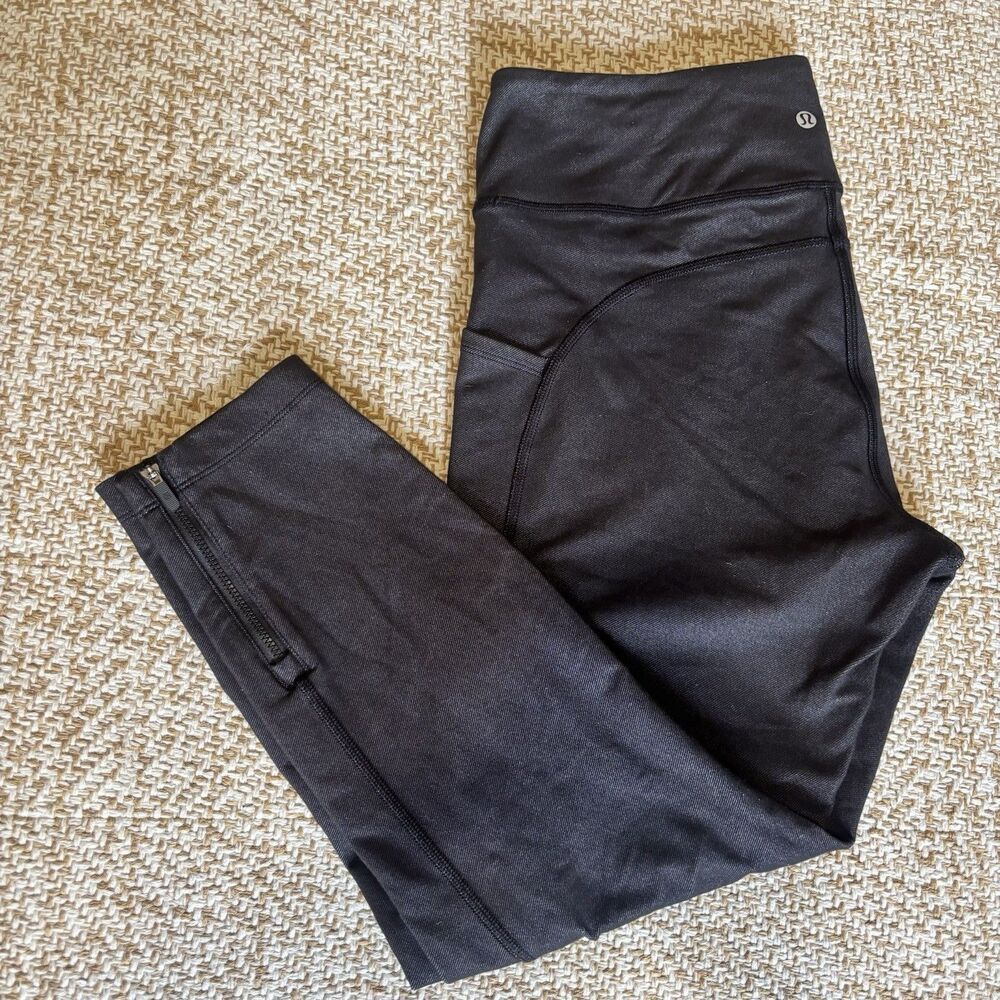 Lululemon Size 12 Womens Scenic Route 7/8 Charcoal Gray Black Lettings - EUC